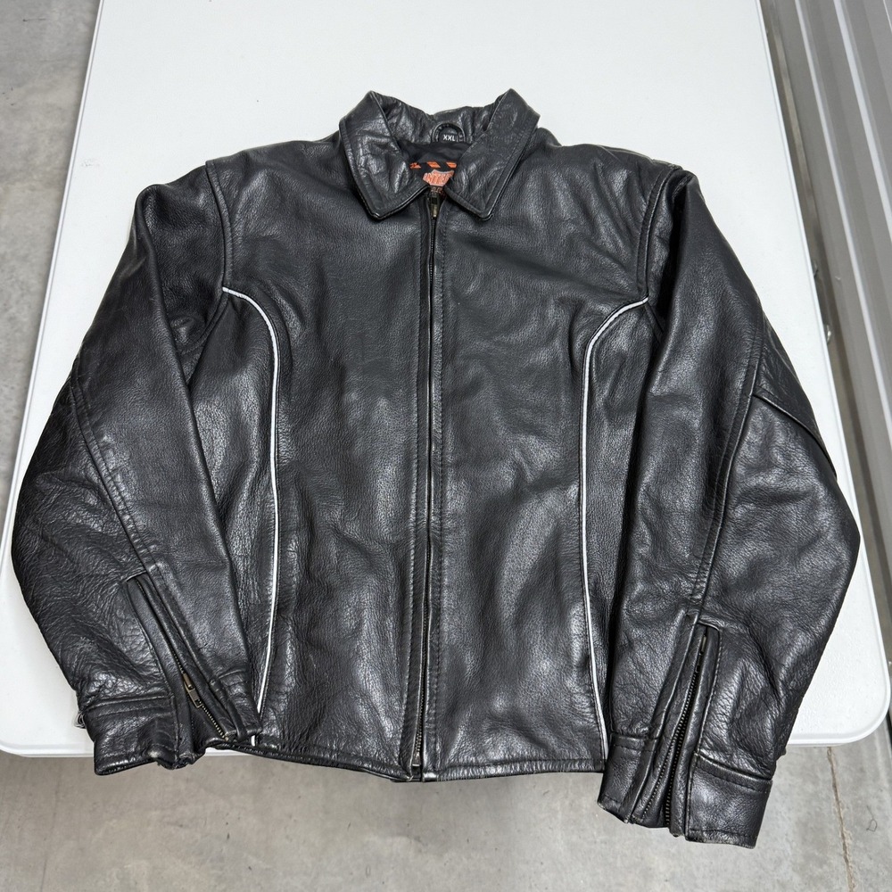 Interstate Leather Motorcycle Jacket womans XXL Black Good Reflective Piping Zip